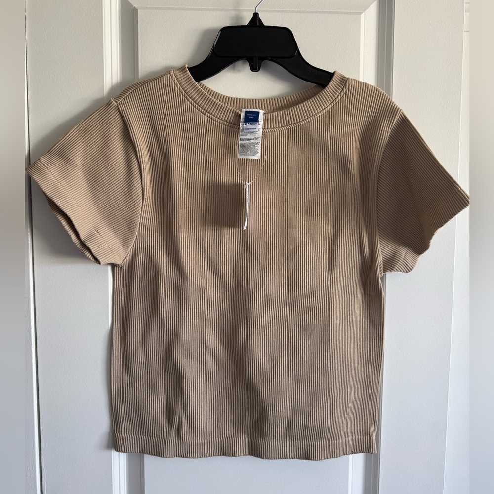 Old Navy Tan Ribbed Short Sleeve Top